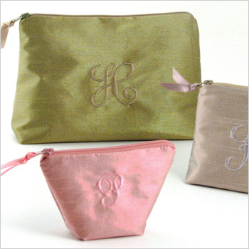 personalized metallic dupioni cosmetic bag - large